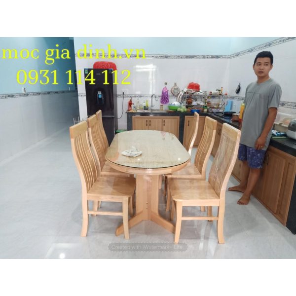 Bàn ăn sồi pháp oval 6 ghế