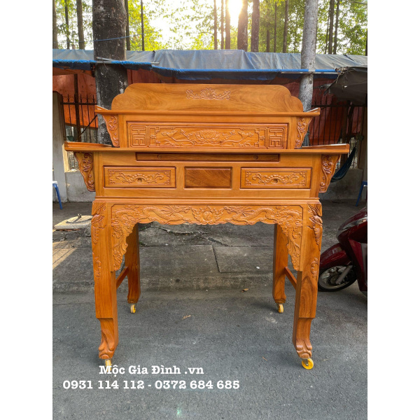 Bàn thờ gia tiên Nhị Cấp Gõ Đỏ chân chạm 153cm