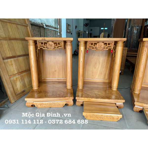 Bàn thờ Thần Tài Gõ Đỏ cột 10 chữ Lộc 60*60*88