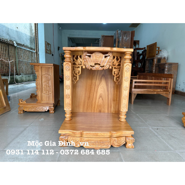 Bàn thờ Thần Tài Gõ Đỏ Đình Cong 58*48*81 cao cấp