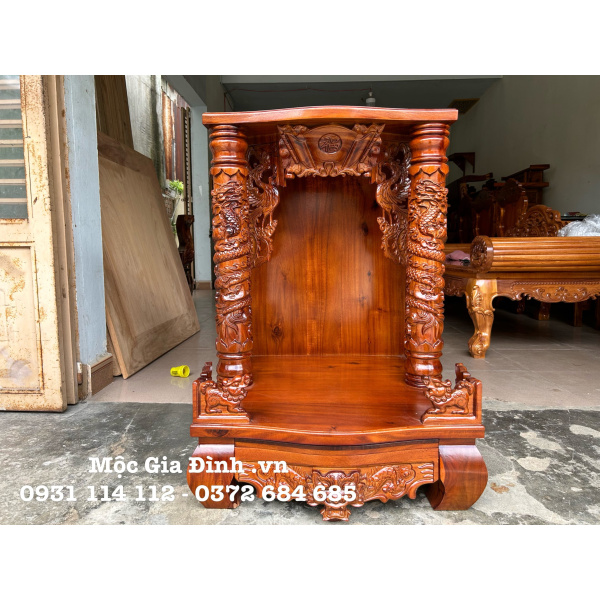 Bàn thờ Thần Tài Gỗ Tràm cột chạm- 60*60*88