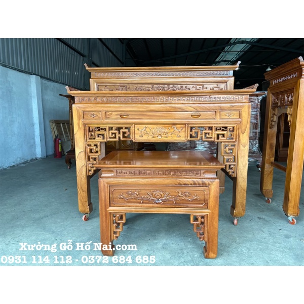 Bàn thờ Gia Tiên Liên Hoa Nhị Cấp Gõ Đỏ