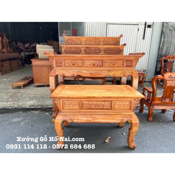 Sập thờ Gia Tiên Gõ Cuốn Thư Tam Cấp tháo lắp