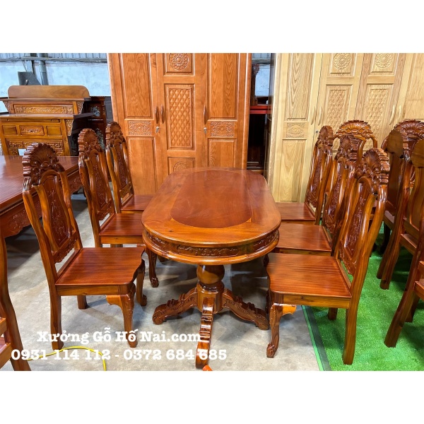 Bàn ăn gỗ tràm oval 6 ghế
