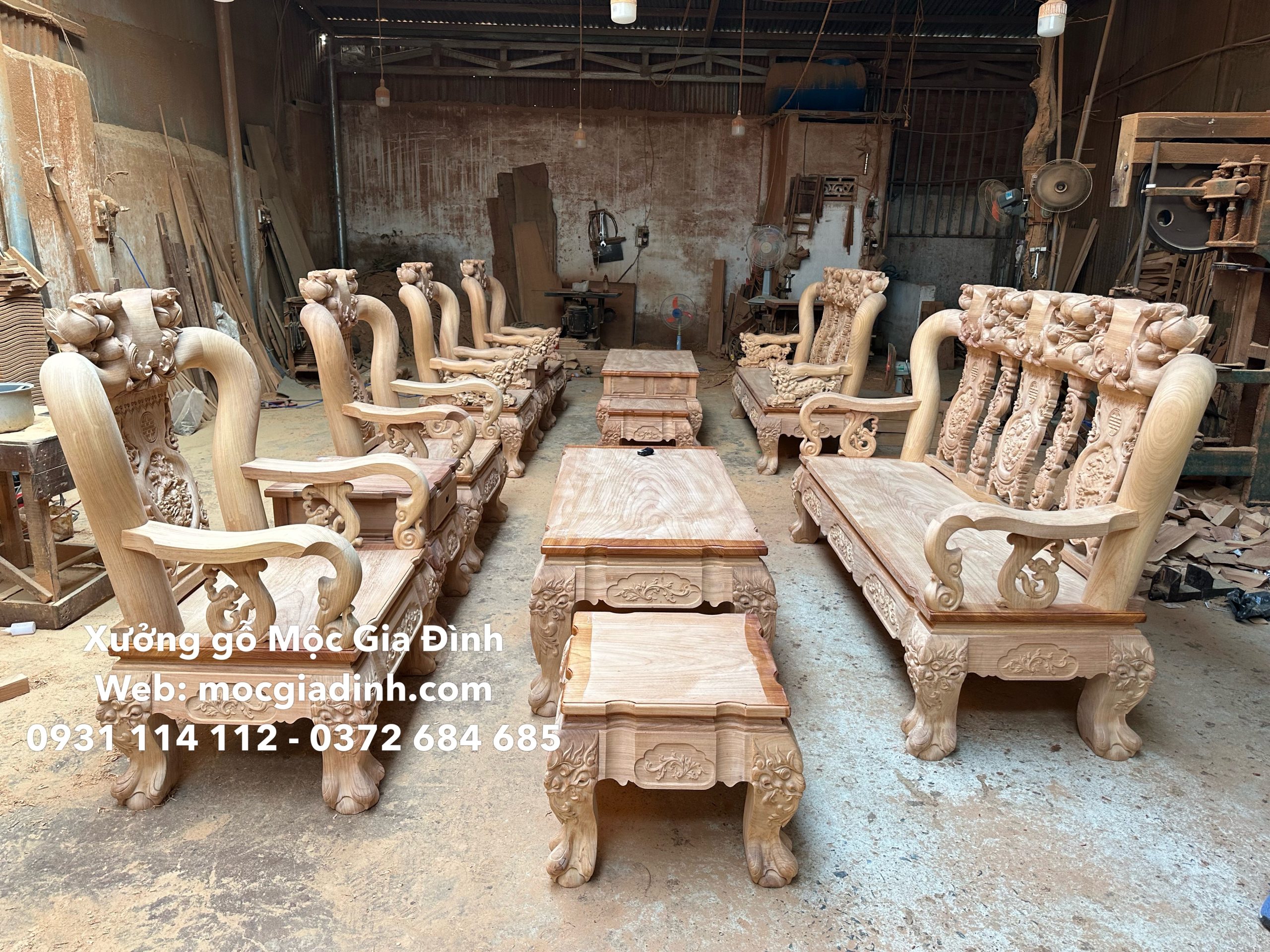 Bộ bàn ghế Gõ Đỏ Minh Quốc Đào Chim tay 12 dáng 14