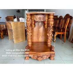Bàn thờ Thần Tài Gõ Đỏ Rồng Phun Nước 61*61*98 mặt 2cm