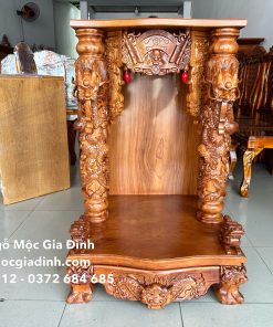 Bàn thờ Thần Tài Gõ Đỏ Rồng Phun Nước 61*61*98 mặt 2cm