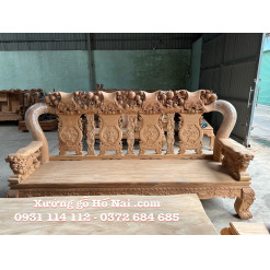Bộ bàn ghế Gõ Minh Quốc Đào Chim tay nghê nguyên khối 14