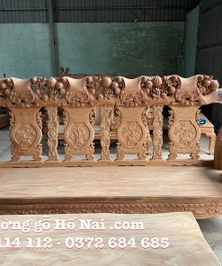 Bộ bàn ghế Gõ Minh Quốc Đào Chim tay nghê nguyên khối 14