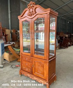 Tủ rượu Gõ Đỏ Hoa Lá Tây