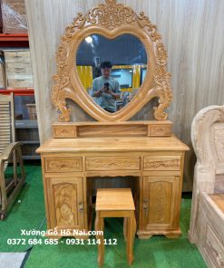 Bàn trang điểm gương trái tim gỗ gõ đỏ