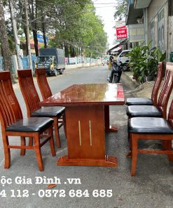 Bàn ăn Sồi Pháp Chân Hộp Nệm 6 ghế