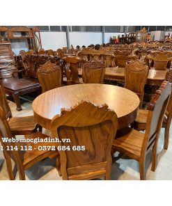 Bàn ăn gõ đỏ mặt nguyên khối