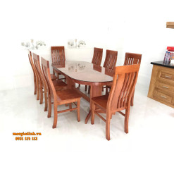 Bàn ăn sồi pháp oval 8 ghế màu