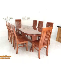 Bàn ăn sồi pháp oval 8 ghế màu