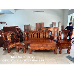 Bộ bàn ghế Tràm Rừng Lân Cầu tay Nghê Khối 14 - Băng 4 tựa