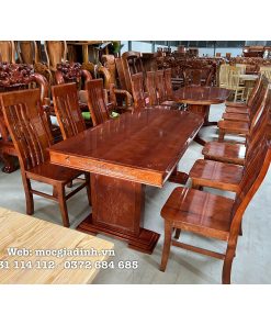 Bàn ăn Sồi pháp chân hộp viền chạm 6 ghế