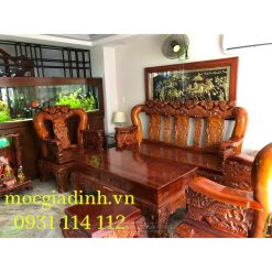 Bàn ghế gỗ Tràm Rừng Lân Cầu tay Nghê trụ 16