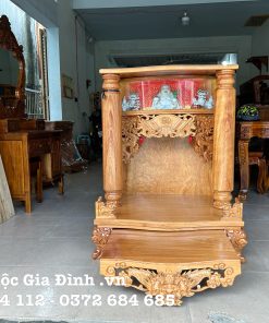 Bàn thờ Thần Tài Gõ Đỏ Đèn cột trơn- 81*68*108