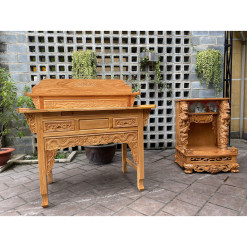 Bàn thờ gia tiên nhị cấp gỗ Gõ Đỏ 154cm