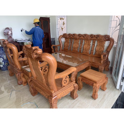 Bộ bàn ghế Gõ Minh Quốc Đào tay 12- Băng 4 tựa