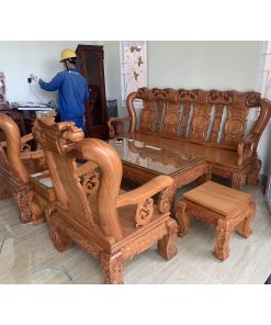 Bộ bàn ghế Gõ Minh Quốc Đào tay 12- Băng 4 tựa