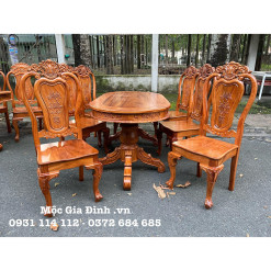 Bàn ăn Gõ Oval 6 ghế