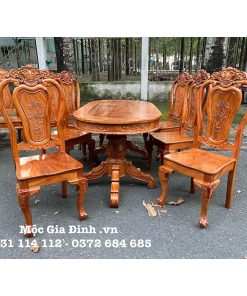 Bàn ăn Gõ Oval 6 ghế