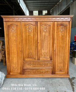 Tủ quần áo gỗ Gõ Đỏ Cánh Chạm