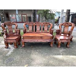 Bàn ghế gỗ Tràm Rừng Lân Cầu Nghê nguyên khối tay 14