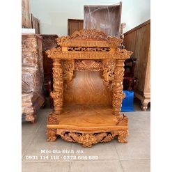 Bàn thờ Thần Tài Gõ Đỏ Mái Ngói Rồng Cuộn 88*68*127