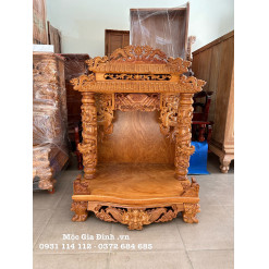 Bàn thờ Thần Tài Gõ Đỏ Mái Ngói Rồng Cuộn 88*68*127