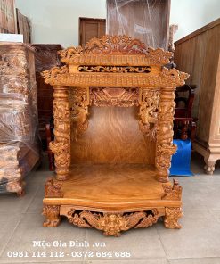 Bàn thờ Thần Tài Gõ Đỏ Mái Ngói Rồng Cuộn 88*68*127