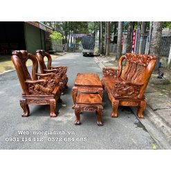 Bàn ghế gỗ Lim Đen Minh Quốc Đào tay Nghê nguyên khối tay 12