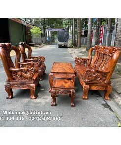 Bàn ghế gỗ Lim Đen Minh Quốc Đào tay Nghê nguyên khối tay 12