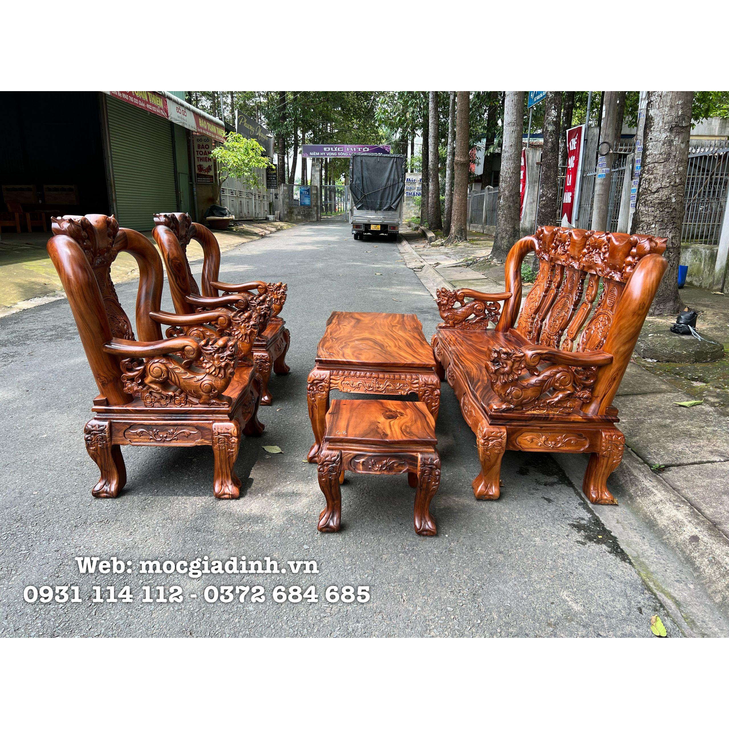 Bàn ghế gỗ Lim Đen Minh Quốc Đào tay Nghê nguyên khối tay 12