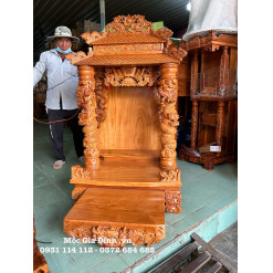 Bàn Thờ Thần Tài Thổ Địa Gõ Đỏ Mái Ngói 81x68x147