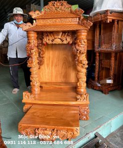 Bàn Thờ Thần Tài Thổ Địa Gõ Đỏ Mái Ngói 81x68x147