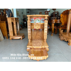 Bàn thờ Thần Tài Gõ Đỏ Đình Cong Đèn 48*48*81