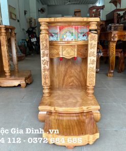 Bàn thờ Thần Tài Gõ Đỏ Đình Cong Đèn  48*48*81