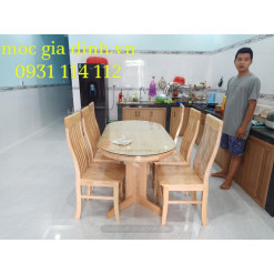 Bàn ăn Sồi Pháp Oval 6 ghế tự nhiên