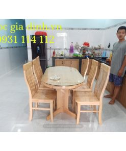 Bàn ăn Sồi Pháp Oval 6 ghế tự nhiên