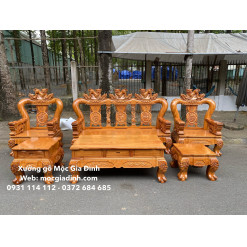 Bộ bàn ghế Gõ Nghê Đỉnh tay Nghê nguyên khối 14