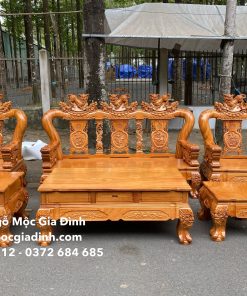 Bộ bàn ghế Gõ Nghê Đỉnh tay Nghê nguyên khối 14