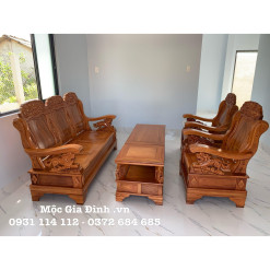 Bộ bàn ghế gỗ Gõ Đỏ thùng Sư Tử