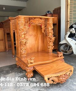 Bàn thờ Thần Tài Gõ Đỏ Rồng Mây 88*81*118 mặt 3cm
