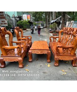 Bộ bàn ghế gõ Minh Quốc Đào 2 mặt Tay 14