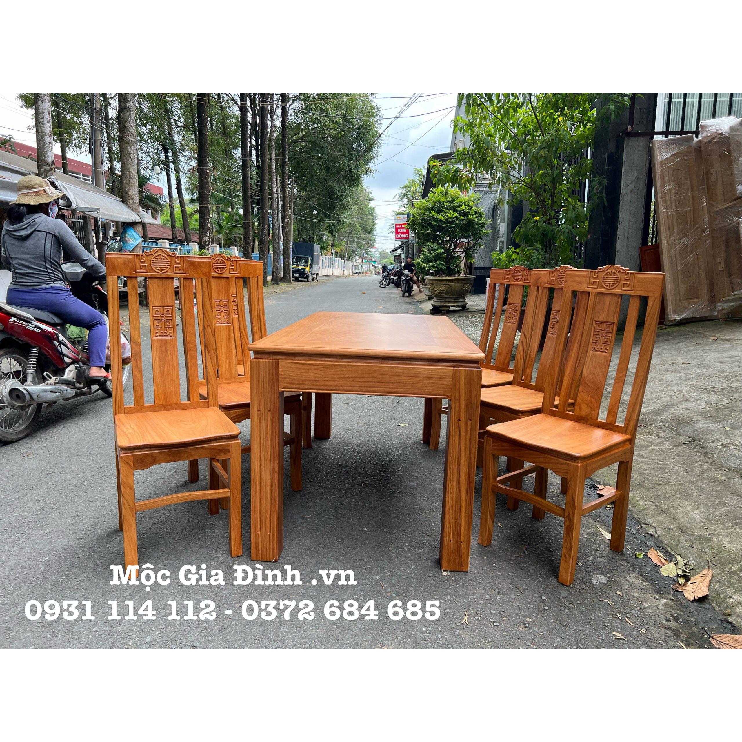 Bàn ăn Gõ Chân Vuông 6 ghế