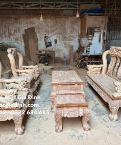 Bộ bàn ghế Gõ Đỏ Minh Quốc Đào Chim tay 12 dáng 14 Nghê Khối