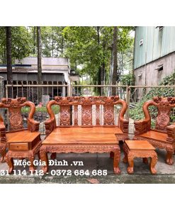 Bộ bàn ghế Gõ Minh Quốc Đào tay Nghê nguyên khối 12